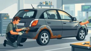 Иллюстрация автомобиля KIA Rio второго поколения для статьи о борьбе с коррозией кузова