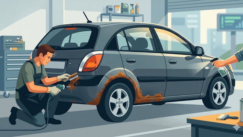 Иллюстрация автомобиля KIA Rio второго поколения для статьи о борьбе с коррозией кузова